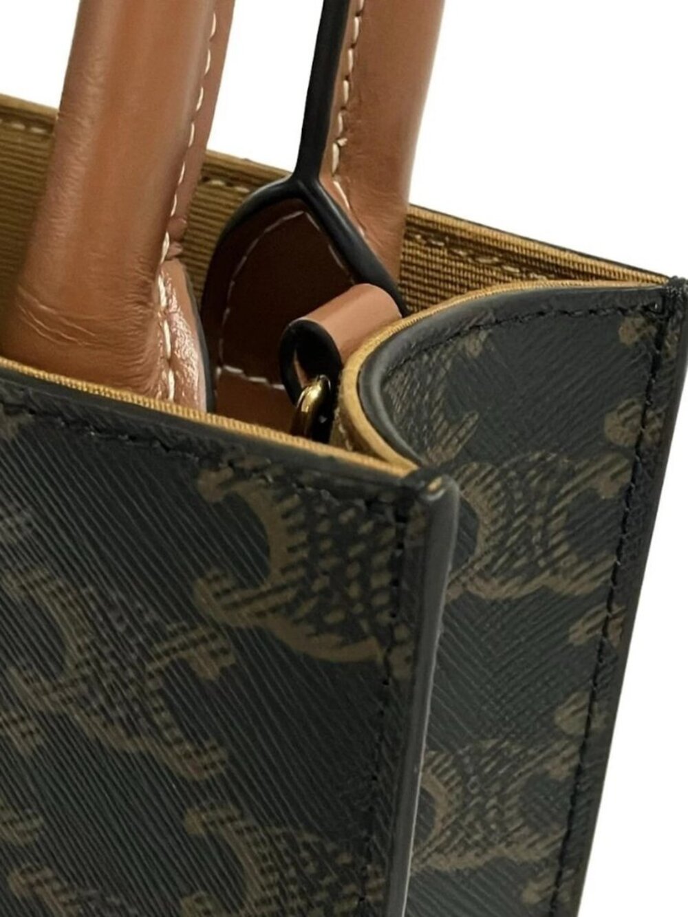CELINE Mini Vertical Cabas Tan(Black, Brown) Brown) Triomphe Canvas Calf Skin - Picture 10 of 15